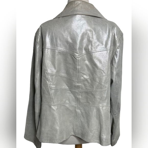 BRADLEY BAYOU METALLIC ICE BLUE LEATHER MOTO/BIKER JACKET XL - Picture 4 of 6